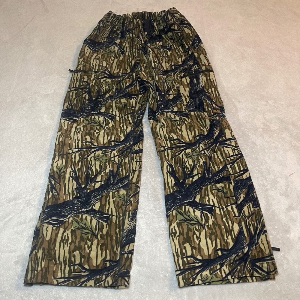 Vintage Browning Gore-Tex Camo Hunting Pants Mens XL Tree Bark Fleece Lined USA